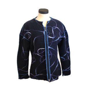 Vintage Anya San Francisco Womens Jacket Full Zip Wool Blue Medium Swirly